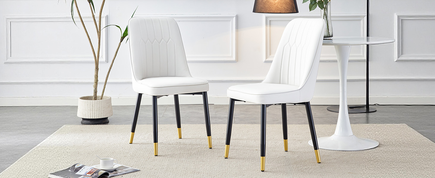 OKWISH White PU Dining Chairs Set with Black Metal Legs