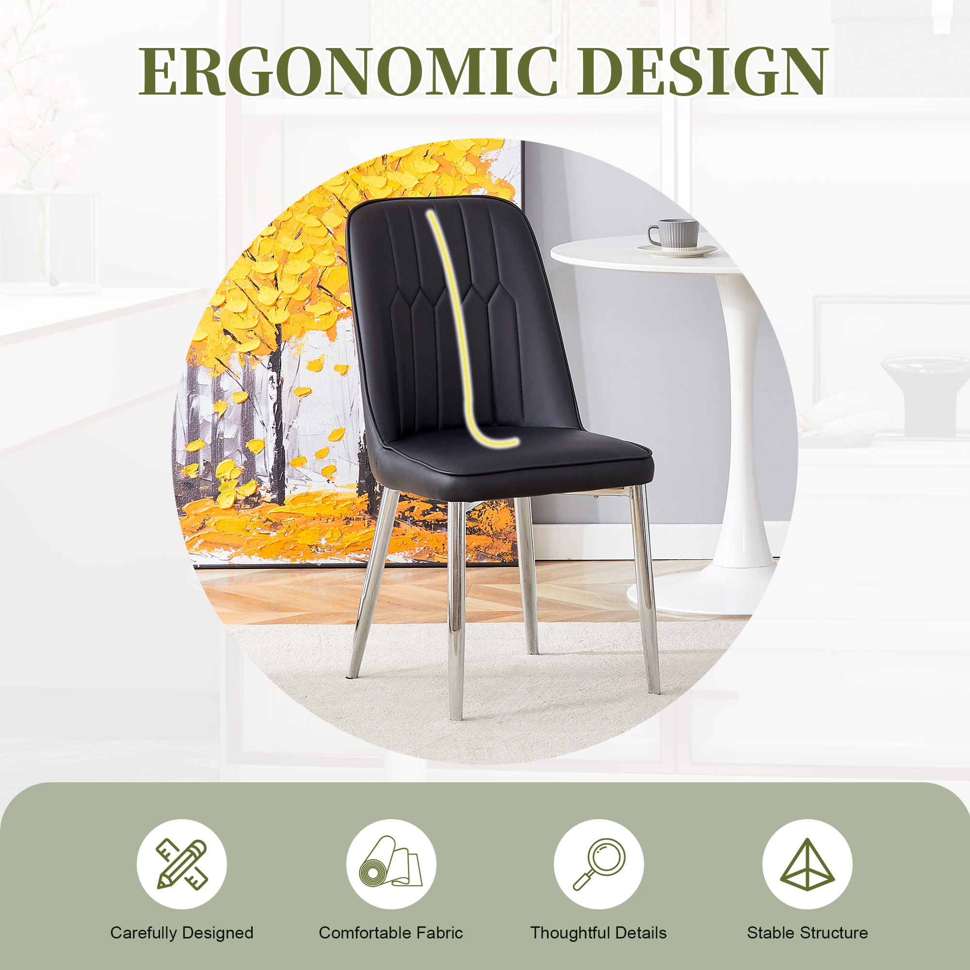 OKWISH Black Dining Chair with PU Leather and Metal Legs