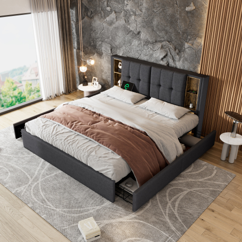 Doppelbett aus beigem Samt aus Holz-OKWISH