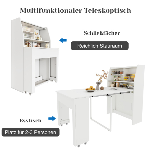Ausziehbarer Esstisch mit Aufbewahrungsschrank-OKWISH