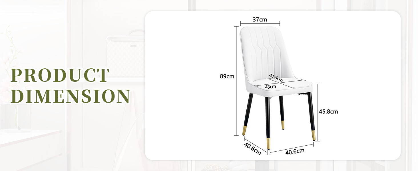 OKWISH White PU Dining Chairs Set with Black Metal Legs