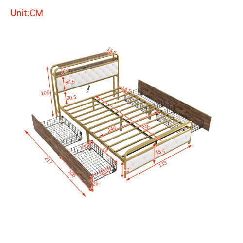 Bett mit Eisenrahmen und rautenförmigen Zuglaschen-OKWISH