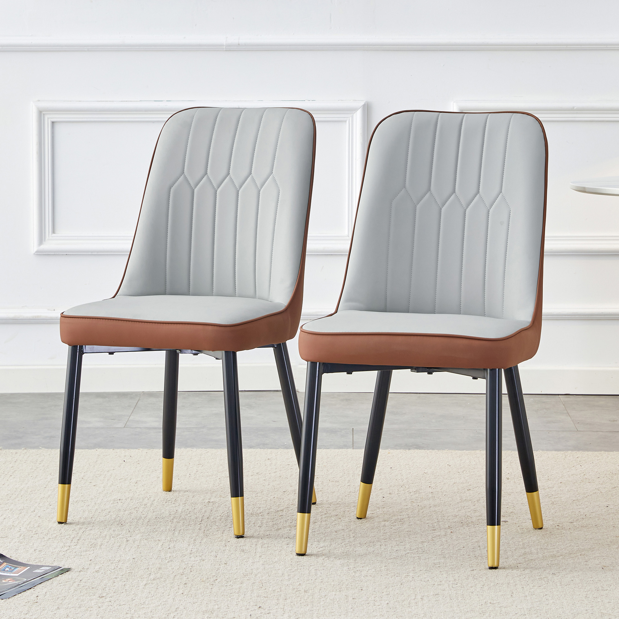 OKWISH Set of 2 Dining Chairs in Two-Tone PU Leather