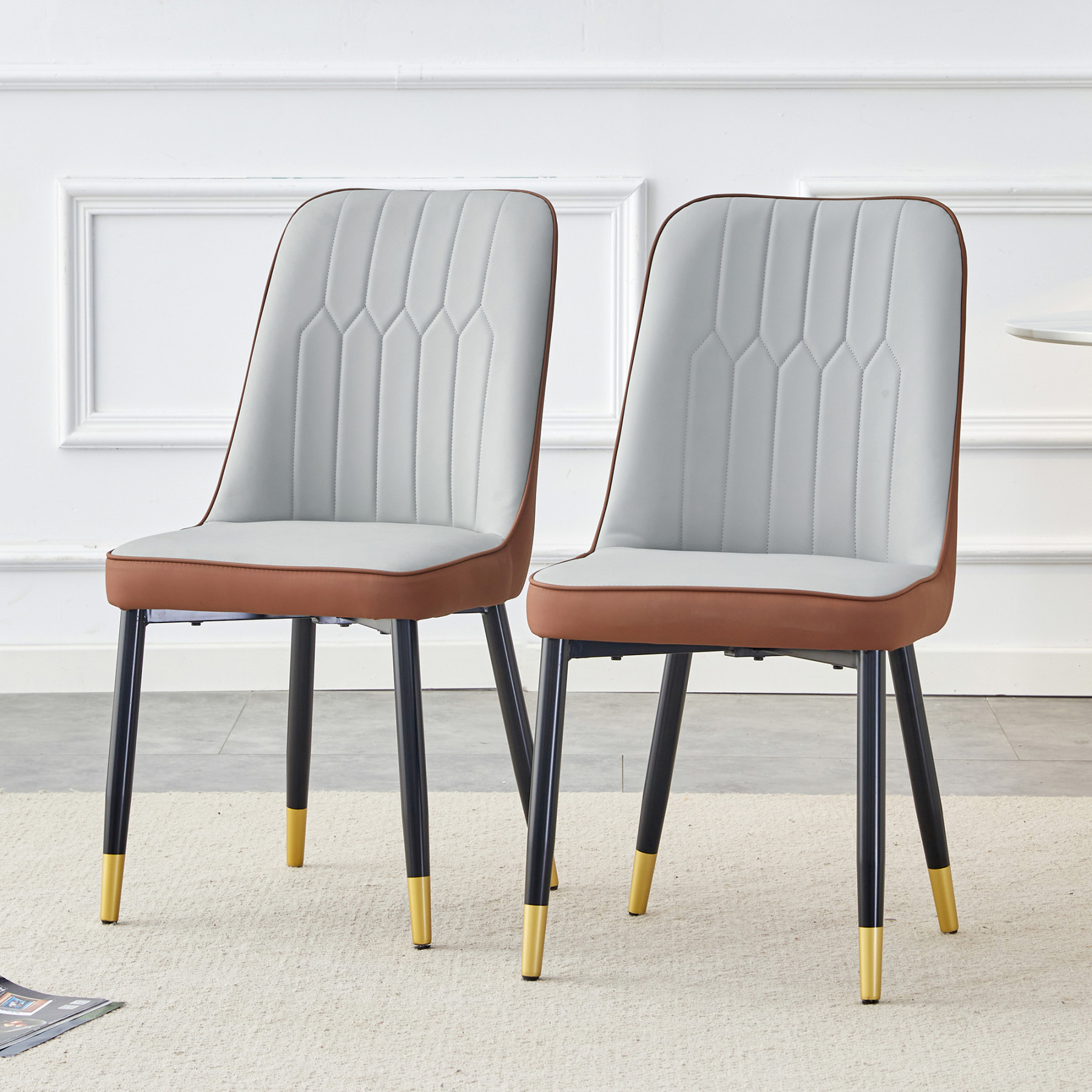 OKWISH Set of 2 Dining Chairs in Two-Tone PU Leather