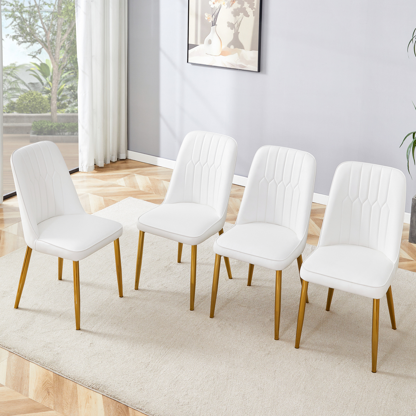 OKWISH White Dining Chair with Gold Metal Legs