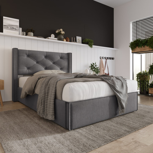 Hydraulisch Doppelbett Polsterbett,Bett mit Lattenrost aus Metallrahmen