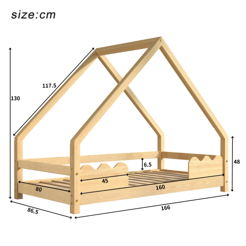 Hausbett Kinderbett mit Rausfallschutz Spielbett Jugendbett Massivholz in Natur