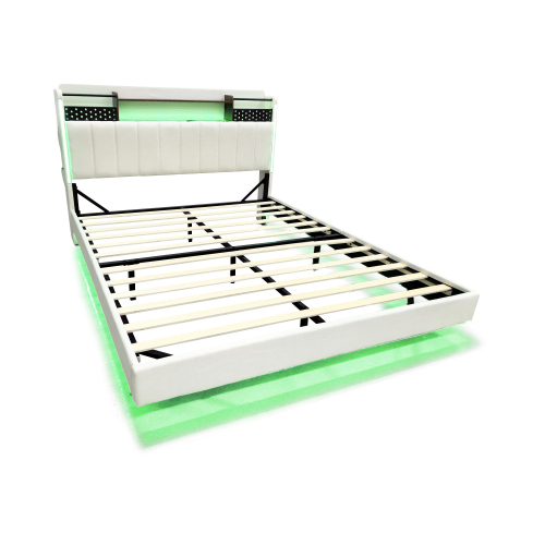 Polsterbett  mit LED-Beleuchtung und USB-Steckdose, Kopfteil mit Stauraum