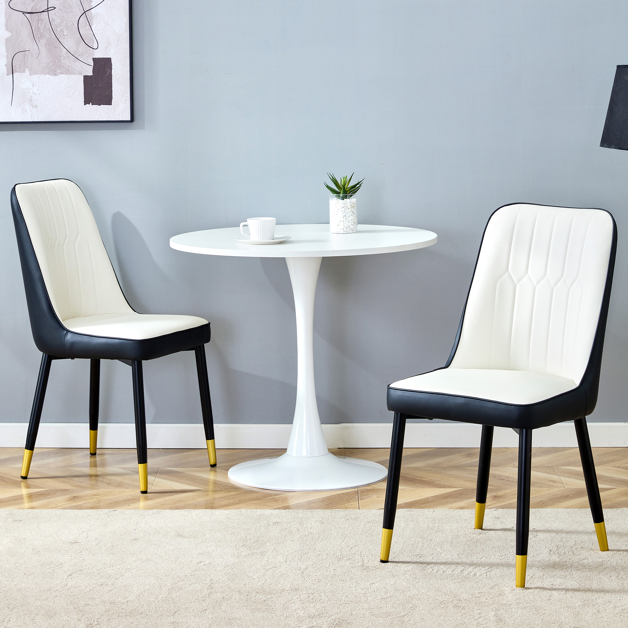 OKWISH Dining Chair with PU Leather Seat and Metal Legs