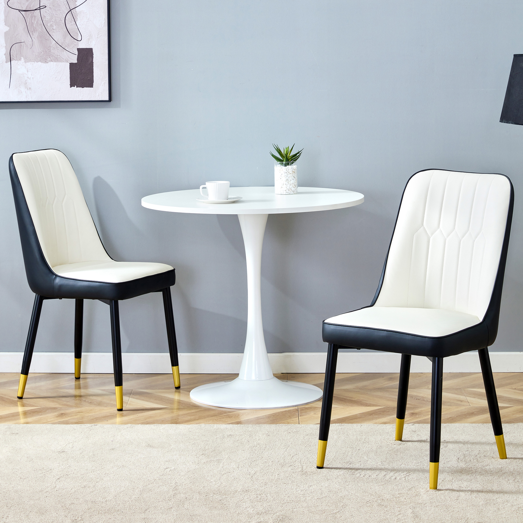 OKWISH Dining Chair with PU Leather Seat and Metal Legs