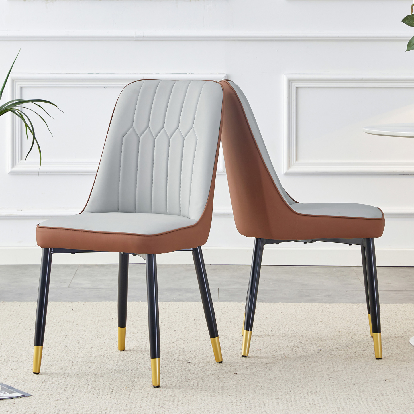 OKWISH Set of 2 Dining Chairs in Two-Tone PU Leather