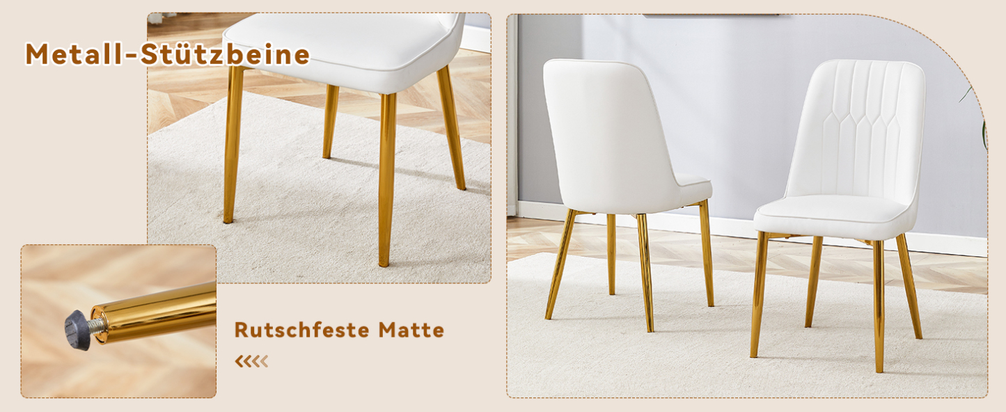 OKWISH White Dining Chair with Gold Metal Legs