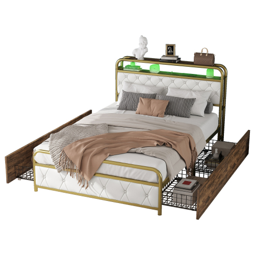 Bett mit Eisenrahmen und rautenförmigen Zuglaschen-OKWISH