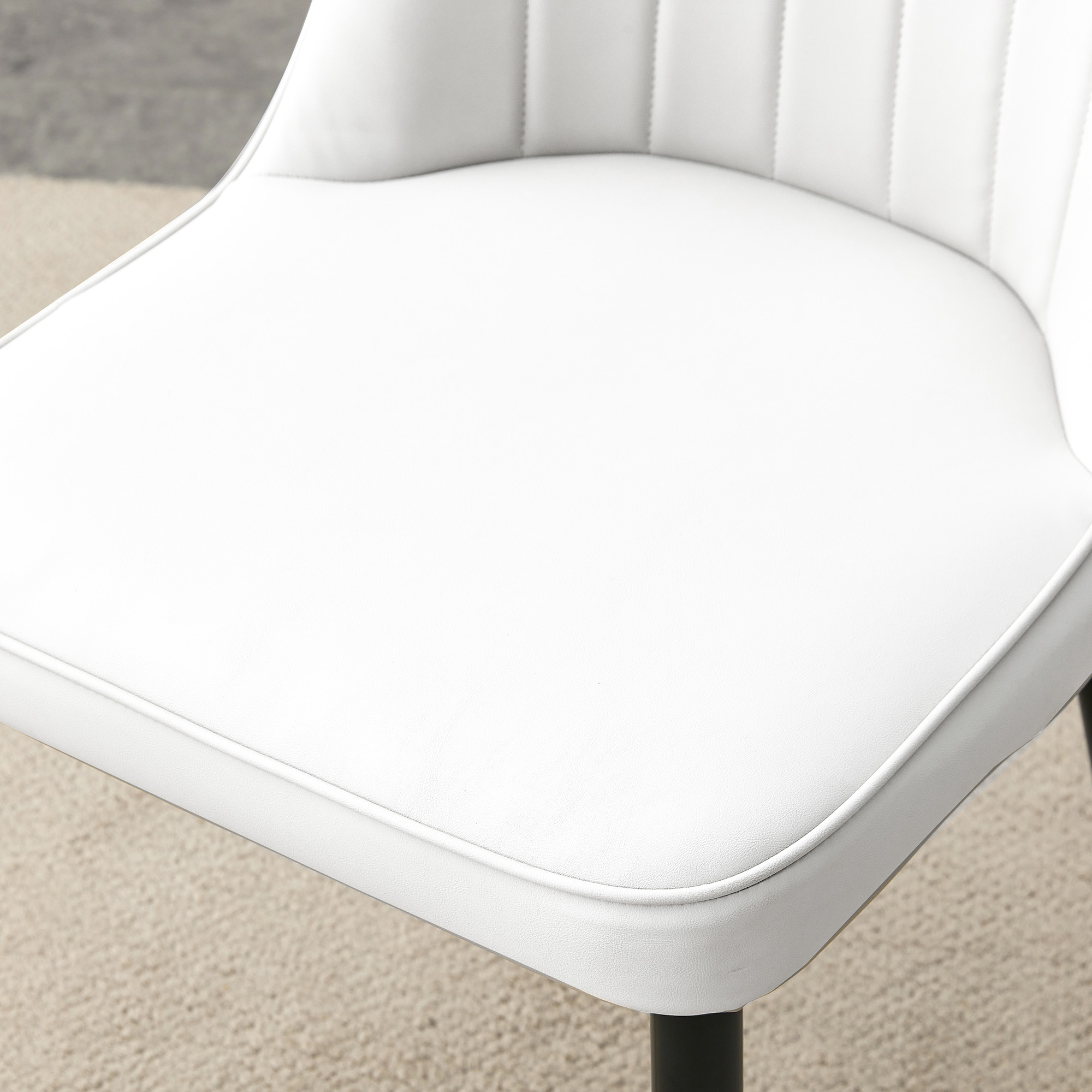 OKWISH White PU Dining Chairs Set with Black Metal Legs