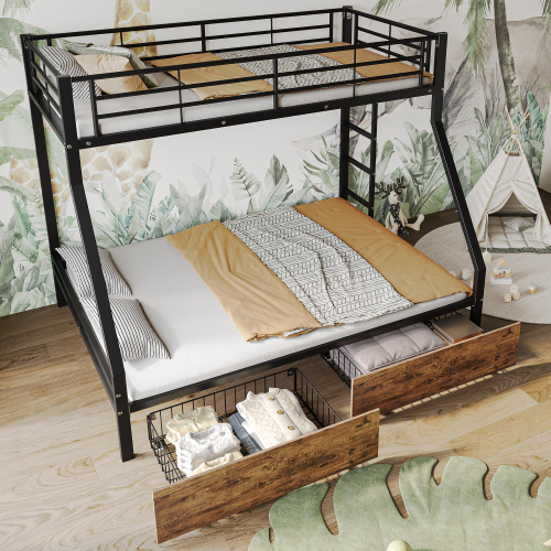 Eisenbett, Etagenbett, Geeignet für Kinder und Jugendliche, mit 2 Schubladen