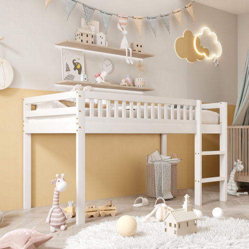 Kinderbett Massivholzbett mit Lattenrost, mit Sicherheitsleiter