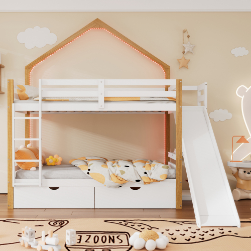 Etagenbett mit Schubladen unter dem Bett und Rutschen-OKWISH