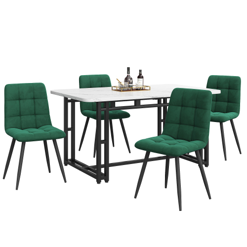 Schwarz Esstisch mit 4 Stühlen Set,Moderne Küche Esstisch Set, dunkelgrüner Samt Esszimmerstühle