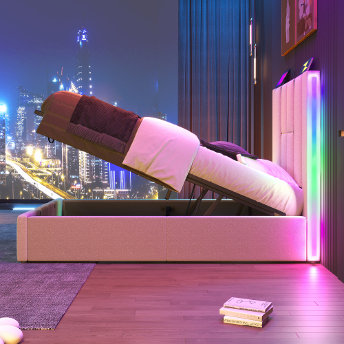 Multifunktionales gepolstertes Doppelbett aus Holz-OKWISH