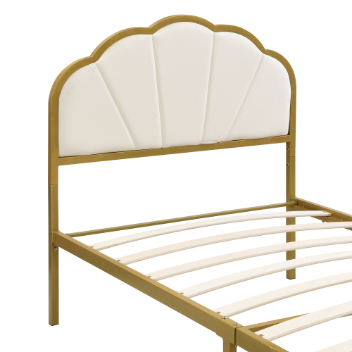 Eisenrahmenbett, Flachbett, wolkenähnliches Kopfteil, goldener Rahmen, minimalistisches Design