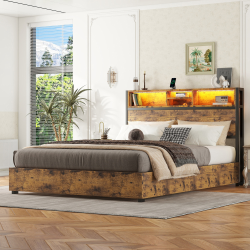 Farbwechselnde LED-Umgebungsbeleuchtung, 24-Tasten-Fernbedienung, großer Stauraum im Bettkasten