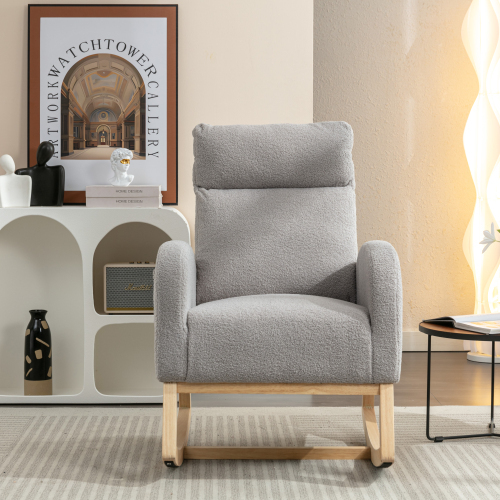 Mid Century Modern Teddy Fabric Upholstered Rocking Chair Padded Seat For Living Room Bedroom