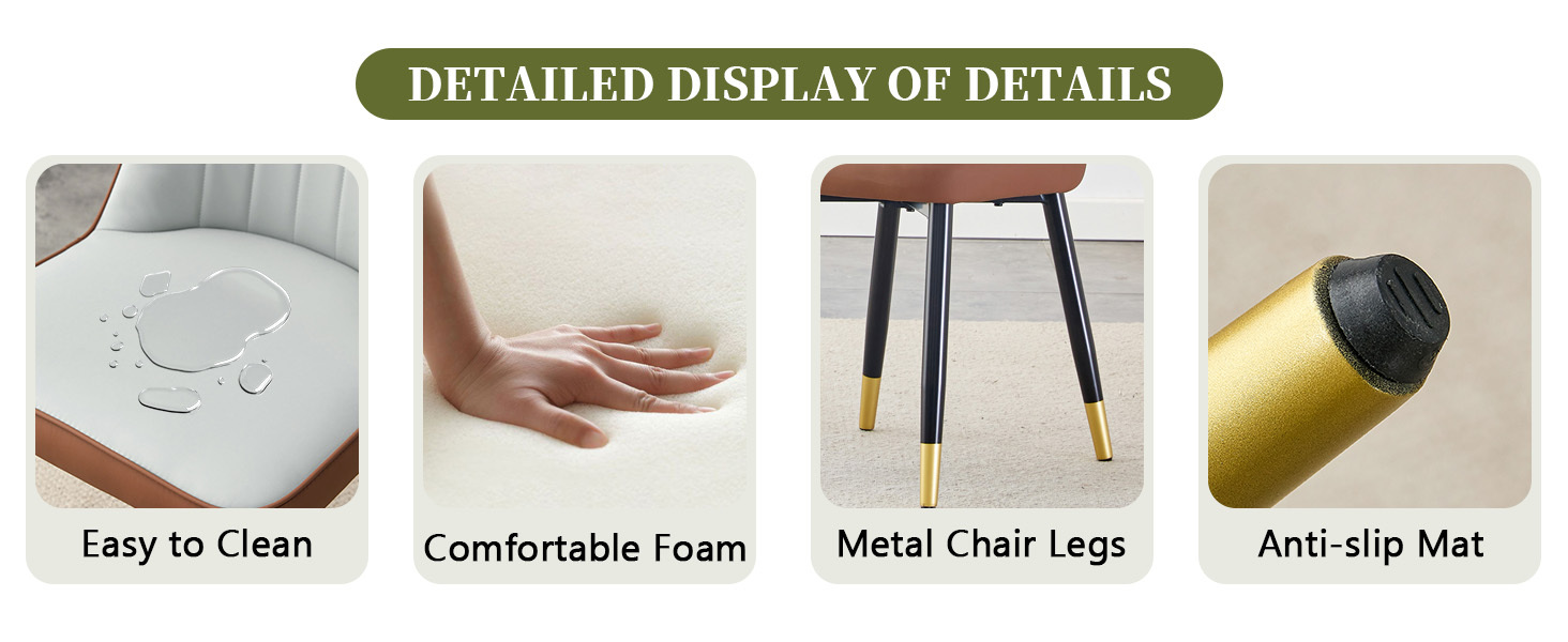 OKWISH Set of 2 Dining Chairs in Two-Tone PU Leather