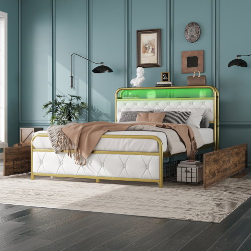 Bett mit Eisenrahmen und rautenförmigen Zuglaschen-OKWISH