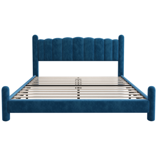 Polsterbett mit Lattenrost und Kopfteil, Stilvolles fächerförmiges Kopfteil, Zylindrische Stützbeine