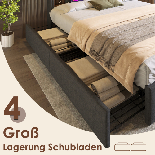 Doppelbett aus beigem Samt aus Holz-OKWISH