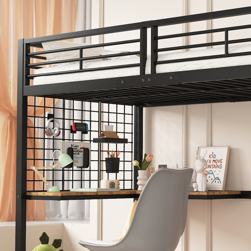 Hochbett mit Tisch und Kleiderschrank-OKWISH