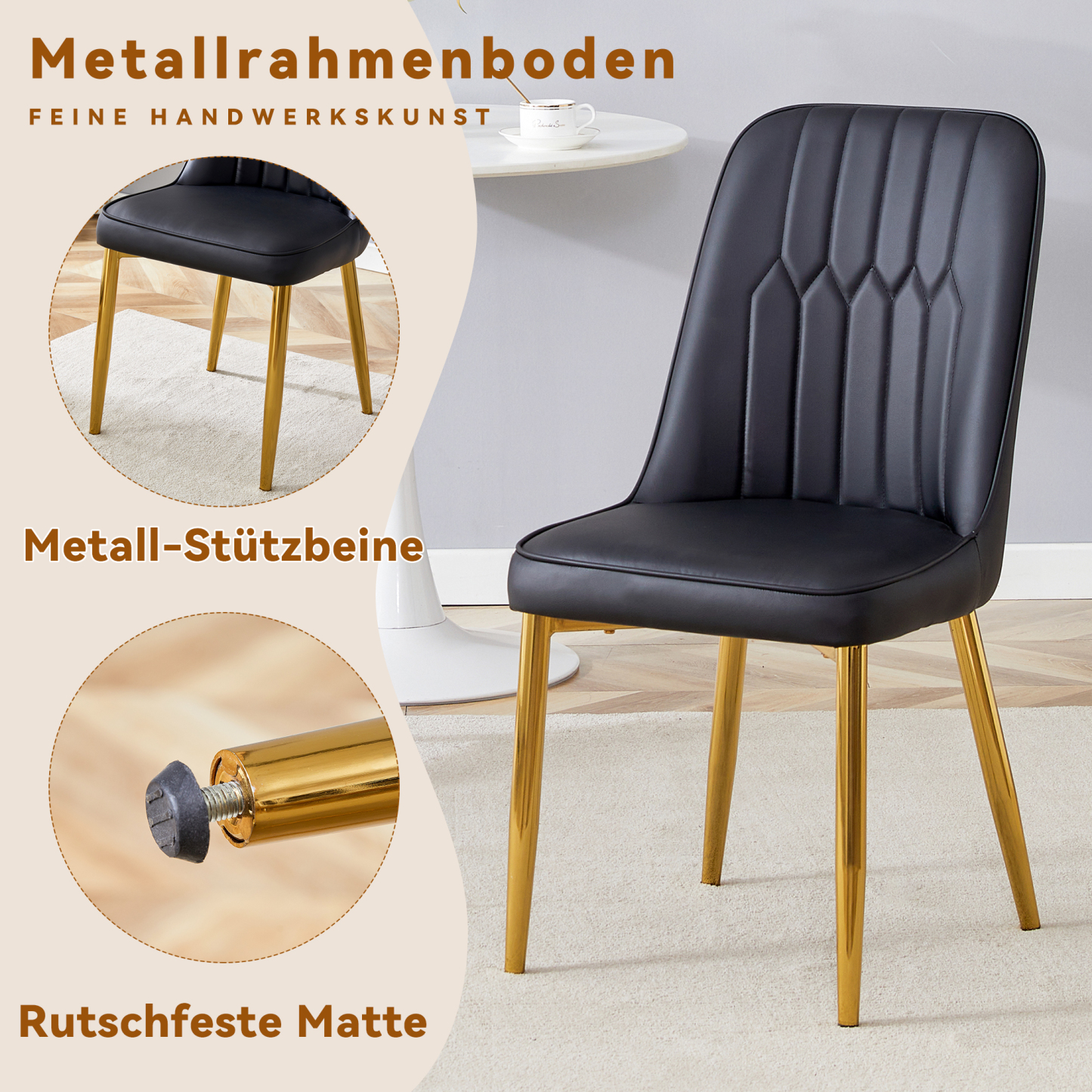 OKWISH Black Dining Chair with Gold Metal Legs