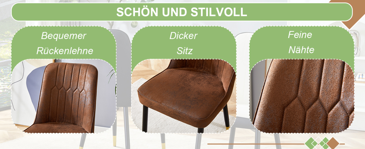 OKWISH Set of 2 Brown Dining Chairs with Metal Legs