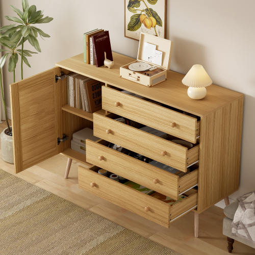 120 cm Holzseitenschrank mit 4 Schubladen und 1 Schranktür 