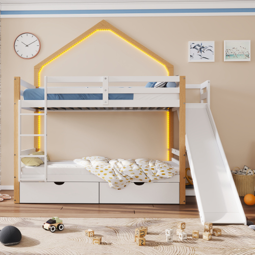 Etagenbett mit Schubladen unter dem Bett und Rutschen-OKWISH
