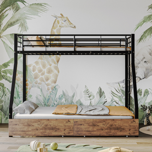 Eisenbett, Etagenbett, Geeignet für Kinder und Jugendliche, mit 2 Schubladen