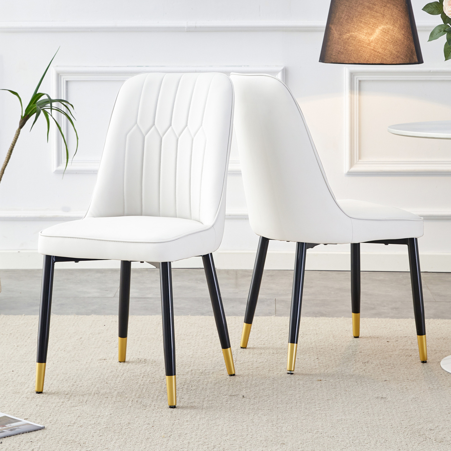 OKWISH White PU Dining Chairs Set with Black Metal Legs