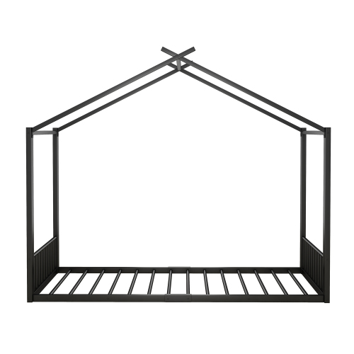 Flachbett, Eisenrahmenbett, Kinderbett, Hausleiste, Schwarz 