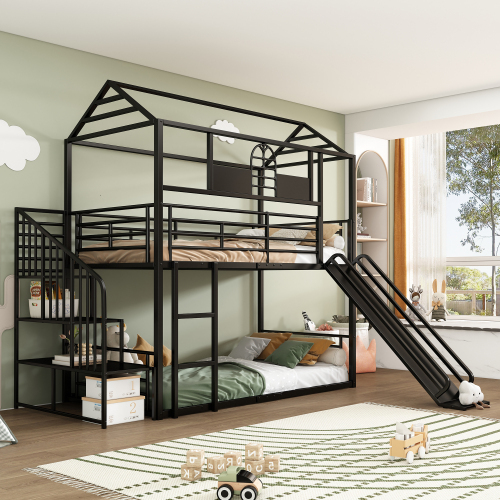 Etagenbett mit Eisenrahmen, oberem Fenster und Rutsche-OKWISH