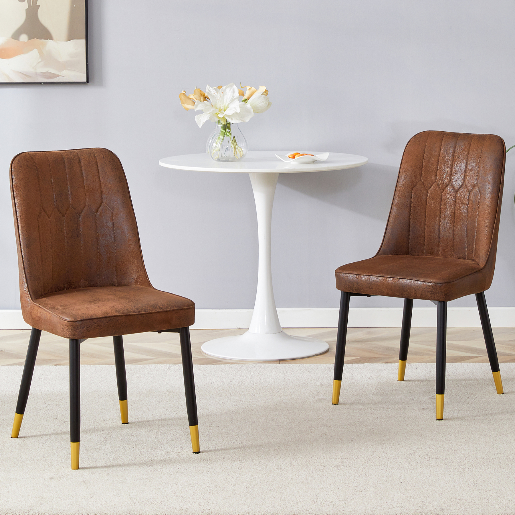 OKWISH Set of 2 Brown Dining Chairs with Metal Legs