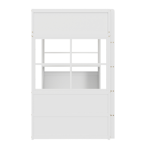 Hochbett aus Holz 90*200cm, Sicherheitstreppe, mit Tisch, hohes Zaundesign, Einzelbett, Kinderbett
