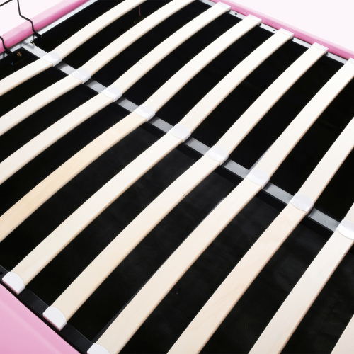 hydraulisches Stauraumbett, aus PU-Leder mit LED-Leuchten, Lattenrost und Rückenlehne 