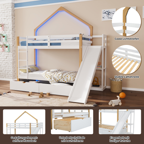 Etagenbett mit Schubladen unter dem Bett und Rutschen-OKWISH