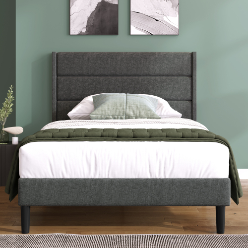 Doppelbett mit Samtstoff bezogen-OKWISH
