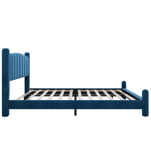 Polsterbett mit Lattenrost und Kopfteil, Stilvolles fächerförmiges Kopfteil, Zylindrische Stützbeine