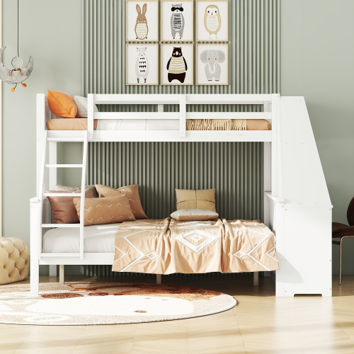 90*200cm140*200cm Etagenbett, Kinderbett, ausgestattet mit Tisch, großer Stauraum, hohes Geländer