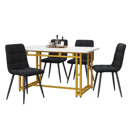 Golden Esstisch mit 4 Stühlen Set,Moderne Küche Esstisch Set, Schwarz Samt Esszimmerstühle