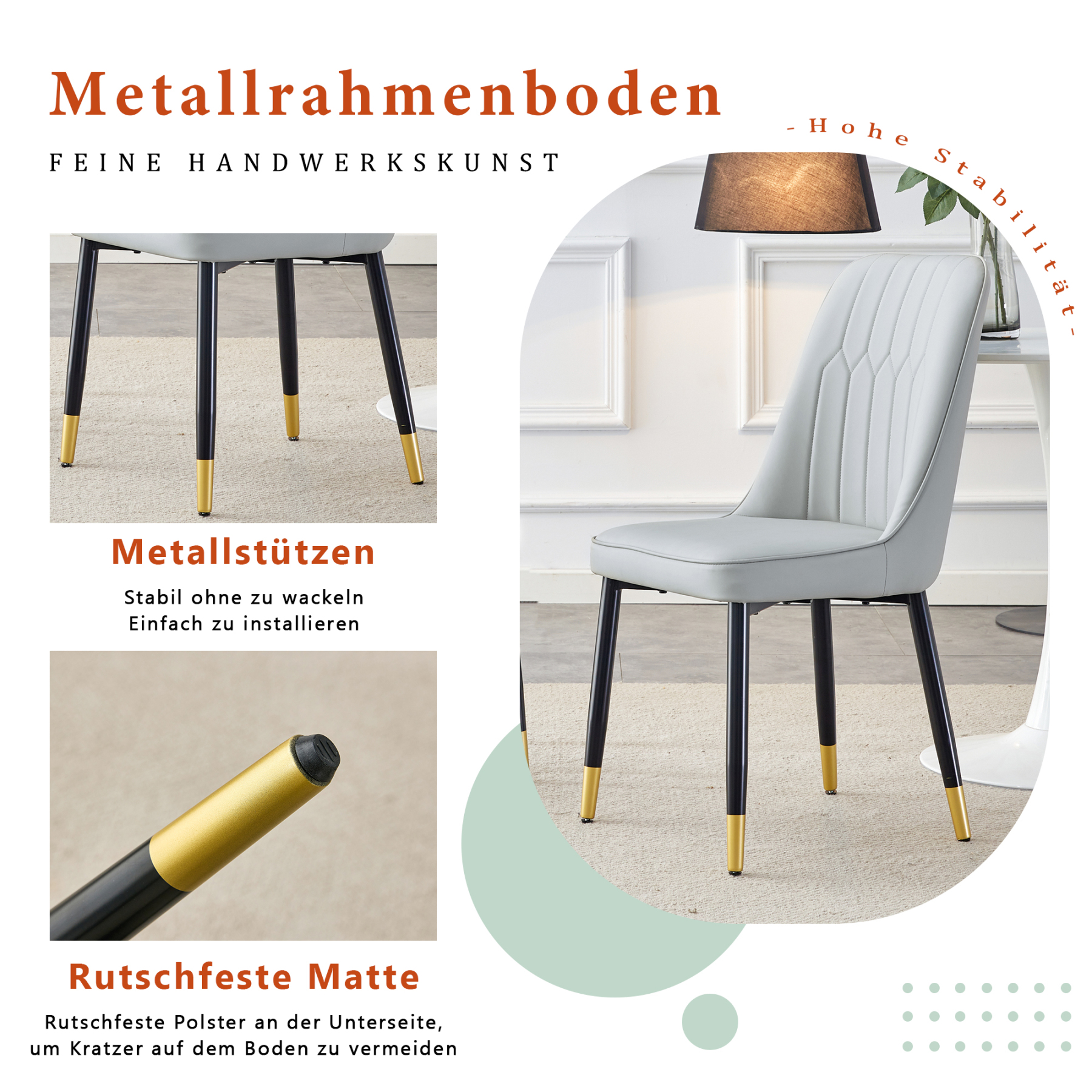 OKWISH Dining Chair with PU Seat and Metal Legs