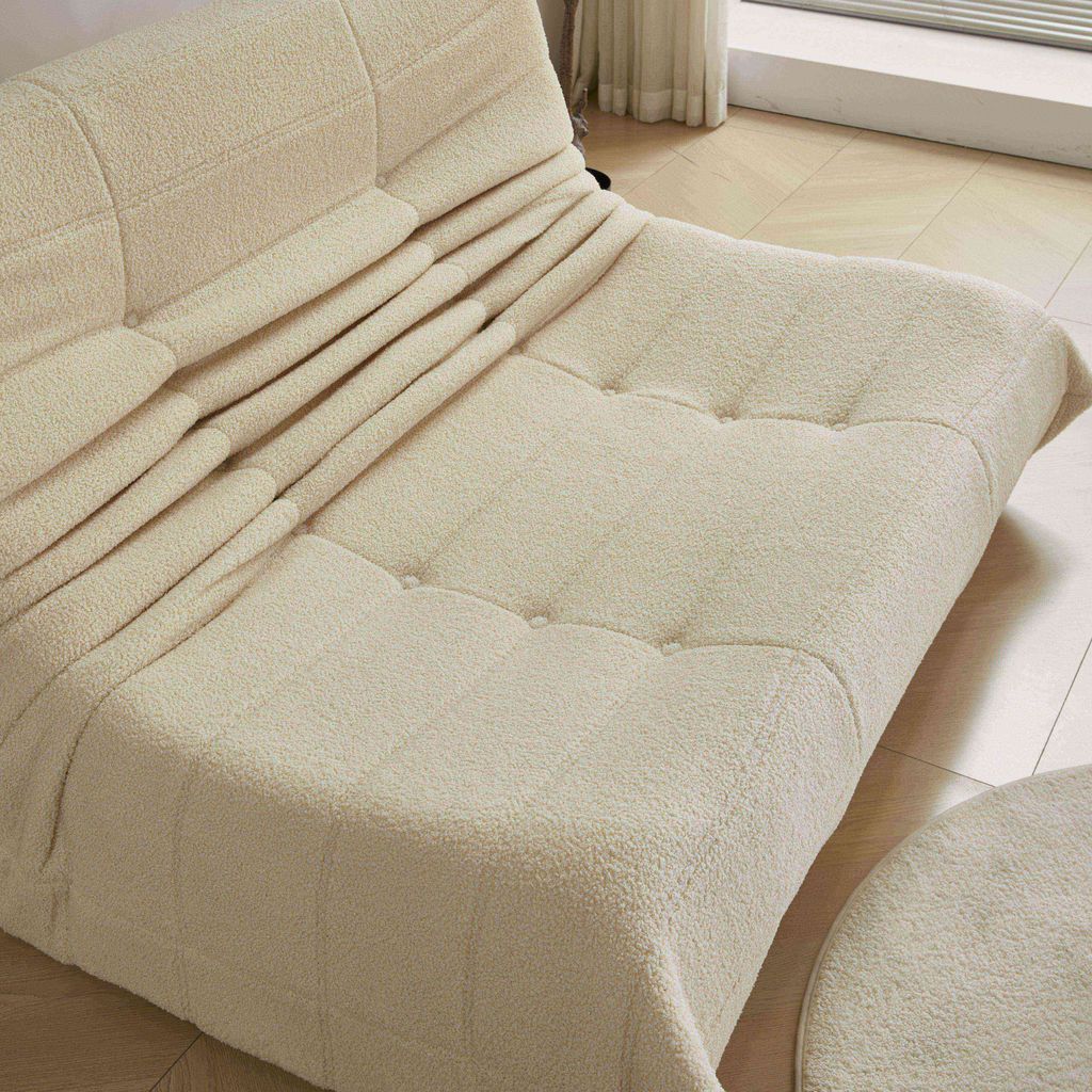 okwish Schlafsofas Klassische Sessel Lazy Sofa mit Rückenlehne und Fußstütze, Doppelsofa Indoor-Sitzkissen faltbarer Meditationsstuhl für Wohnzimmer- Teddysamt, Beige