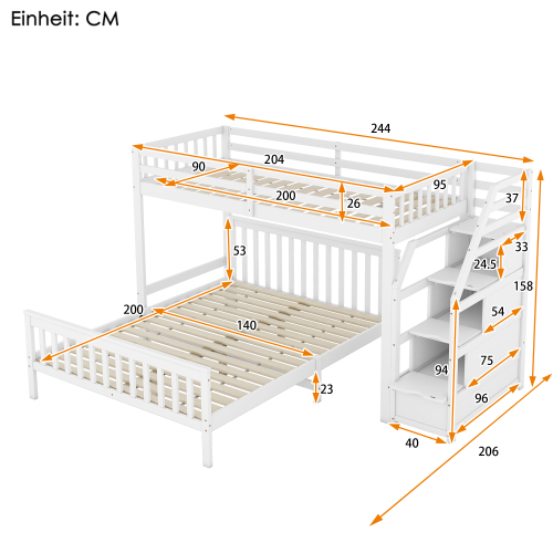 90*200cm/140*200cm Etagenbett, Kinderbett, Aufbewahrungsleiter, EN747 zertifiziert